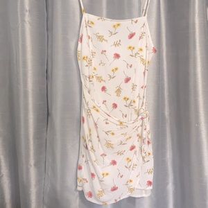White floral spaghetti strap side tie dress